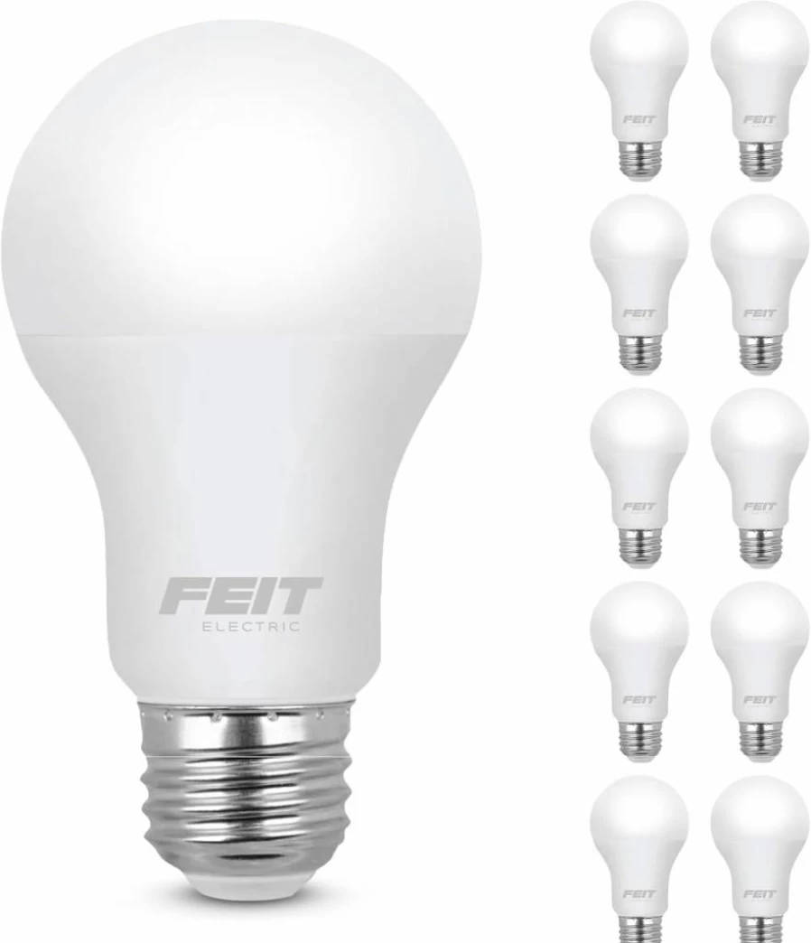 Feit Electric A19 LED Light Bulbs 60W Equivalent 800 Lumens Daylight 5000K E26 Base Non-Dimmable 10-Year Lifetime Energy Efficient 24-Pack