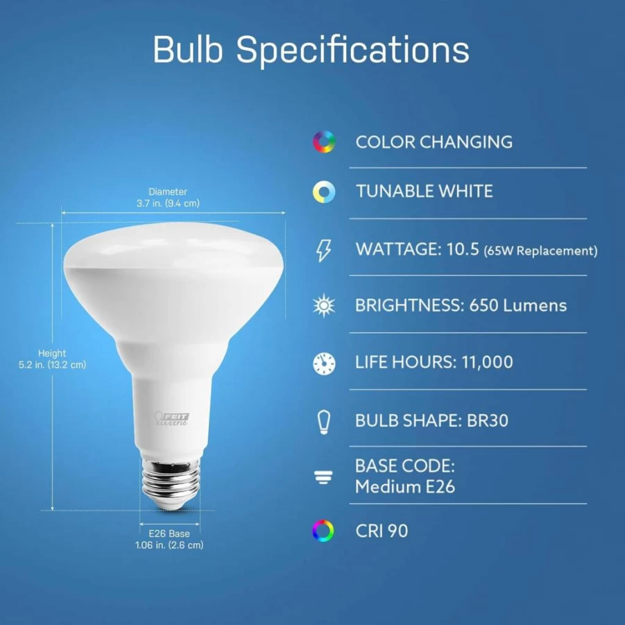 Feit Electric BR30 Smart LED Bulb 65W Equivalent WiFi Dimmable 2700K Soft White Works with Alexa Google Assistant No Hub Required 5 Inch 3.72 Inch
