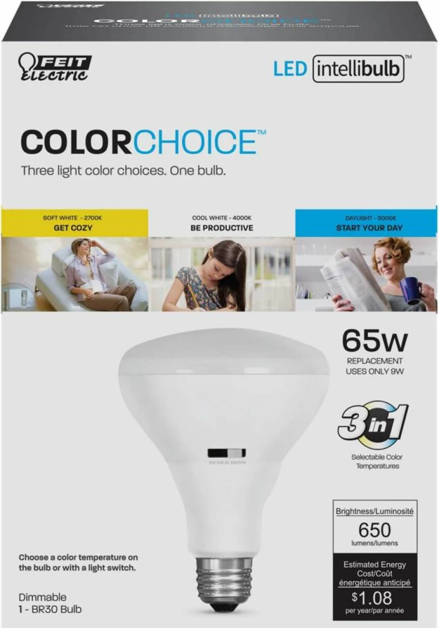 Feit Electric BR30 LED Bulb 65W Equivalent Dimmable 650 Lumens 2700K Soft White E26 Medium Base 15-Year Life Intellibulb