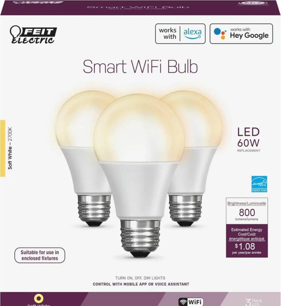 Feit Electric Smart LED Bulb 100W Equivalent, Color Changing & Tunable White, WiFi 2.4GHz, Alexa & Google Assistant Compatible, No Hub Required, High CRI, Dimmable, 1 Pack