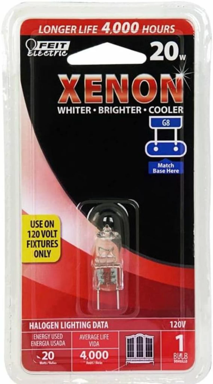 Feit Electric 20W G8 Base Dimmable Halogen Light Bulb, Warm White T4 Xenon, Energy Efficient RP Code Bpxn20/G8/Rp